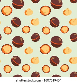 Seamless pattern of coloured macadamia nuts, for wrapping paper, wallpaper, fabric pattern, backdrop, print, gift wrap, cover of notebook, envelope