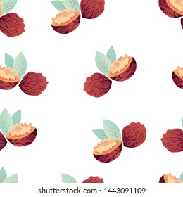 seamless pattern of  coloured nuts on the white background