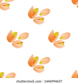 seamless pattern of coloured pistachio nuts on white background