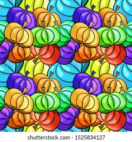 Seamless pattern with coloured pumpkins