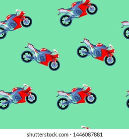 seamless pattern of coloured  sport motorcycles