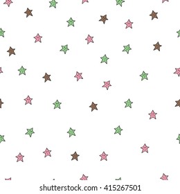 Seamless pattern with coloured stars on white background. Can be used for wallpaper,  web page backgrounds, wrapping paper, scrap booking and textile or fabric. Vector illustration. EPS 10.