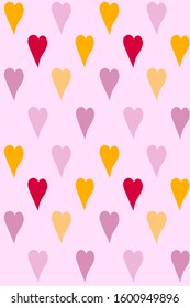 Seamless pattern of coloured Valentine hearts, for wrapping paper, wallpaper, fabric pattern, backdrop, print, gift wrap, cover of notebook, envelope, greeting cards