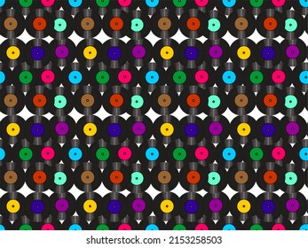 seamless pattern with coloured vinyl discs