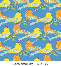 Seamless pattern with colourful birds. Hand draw illustration.