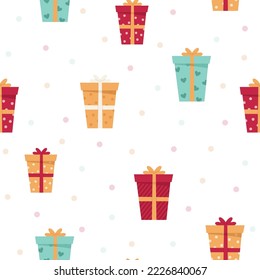Seamless pattern with colourful gift boxes. Flat style