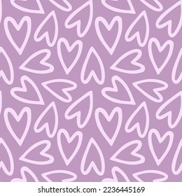 Seamless pattern of colourful hand drawn, doodle pink hearts, on isolated background. Design for Valentine Day, wedding and mother day celebration, greeting card, home decor, textile, wrapping paper.