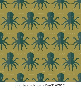 seamless pattern colourful octopuses sea animals on green background vector wallpaper textile giftwrap fabric
