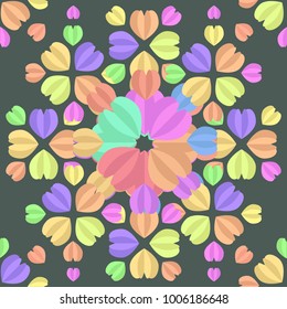 Seamless pattern A lot of colourful paper folded origami on green background. Suitable for making Valentine's Day wrapping paper. Abstract for vector