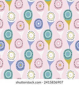 Seamless pattern with colourful peacock feather. Vector pastel texture