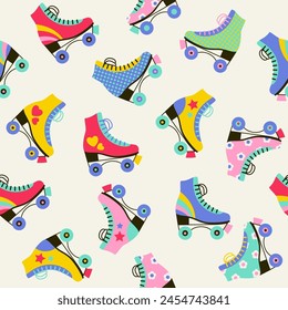 Seamless pattern with colourful retro roller skates. Vector illustration.