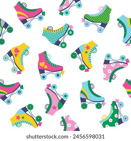 Seamless pattern with colourful retro roller skates. Vector illustration.