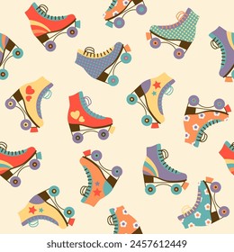 Seamless pattern with colourful retro roller skates. Vector illustration.