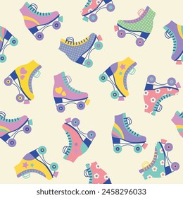 Seamless pattern with colourful retro roller skates. Vector illustration.