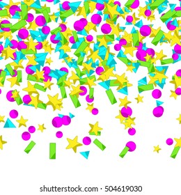 Seamless pattern with colourful sparlking confetti. Bright abstract holiday background.