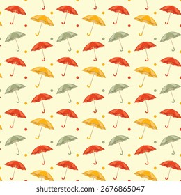 Patrón sin fisuras con paraguas de colores. Ilustración vectorial de otoño.