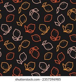 Seamless pattern with colroful outline lemon