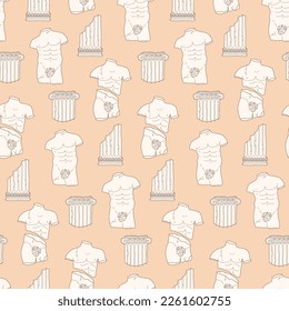 Seamless Pattern Column And Torso Ancient Sculpture. Backgroung for package, social media, textile, wallpaper, wrapping paper
