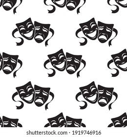 seamless pattern with comedy and tragedy theatrical masks on white background