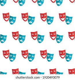 seamless pattern with comedy and tragedy theatrical masks on white background