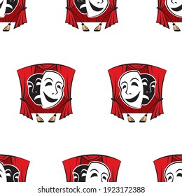 seamless pattern with comedy and tragedy theatrical masks on white background