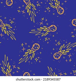 Seamless pattern of comet illustration on blue