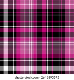 Seamless pattern in comfortable black, white and bright pink colors for plaid, fabric, textile, clothes, tablecloth and other things. Vector image.