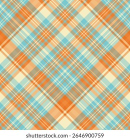 Seamless pattern in comfortable orange, blue and yellow colors for plaid, fabric, textile, clothes, tablecloth and other things. Vector image. 2