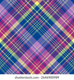 Padrão perfeito em cores confortáveis amarelas, azuis, roxas, lilás para xadrez, tecido, têxteis, roupas, toalha de mesa e outras coisas. Imagem vetorial. 2