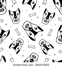 Seamless pattern with comic dog doodle style. Vector illustration.