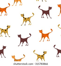 the seamless pattern with comic and funny cats.