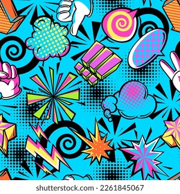 Seamless pattern with comic speech bubbles signs and symbols. Cartoon pop art creative image.