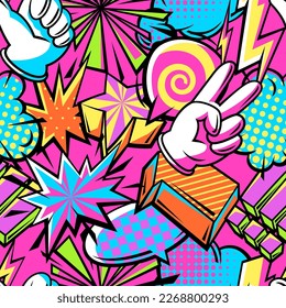 Seamless pattern with comic speech bubbles signs and symbols. Cartoon pop art creative image.