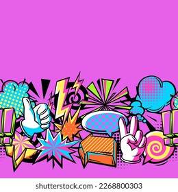 Seamless pattern with comic speech bubbles signs and symbols. Cartoon pop art creative image.