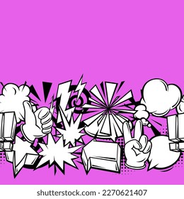 Seamless pattern with comic speech bubbles signs and symbols. Cartoon pop art creative image.