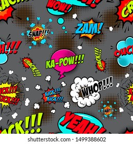 Seamless pattern with comic style speech clouds. Design element for poster, card, banner, t shirt. Vector illustration