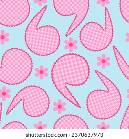 seamless pattern with commas, flowers and checked pattern in pink and blue trending colors.jpg