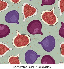 Seamless pattern with common figs: fruit and pieces of fig