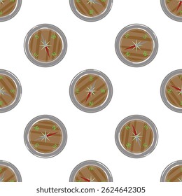 Seamless pattern of compass showing north, south, east, and west directions, useful for travel, adventure, and exploration concepts