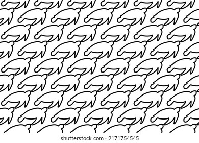 Seamless pattern completely filled with outlines of sea turtle symbols. Elements are evenly spaced. Vector illustration on white background