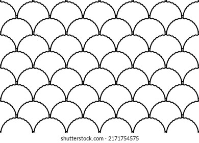 Seamless pattern completely filled with outlines of sea shell symbols. Elements are evenly spaced. Vector illustration on white background