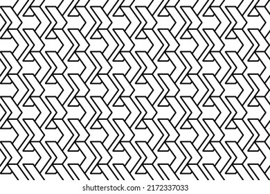 Seamless pattern completely filled with outlines of double arrow symbols. Elements are evenly spaced. Vector illustration on white background