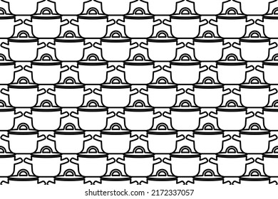 Seamless pattern completely filled with outlines of pot symbols. Elements are evenly spaced. Vector illustration on white background