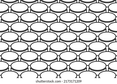 Seamless pattern completely filled with outlines of hockey pucks. Elements are evenly spaced. Vector illustration on white background