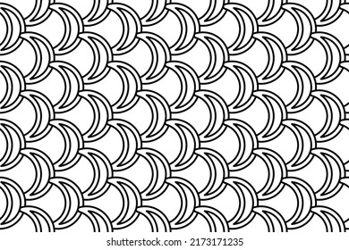 Seamless pattern completely filled with outlines of moon astrological symbols. Elements are evenly spaced. Vector illustration on white background