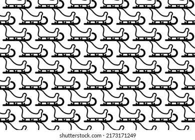 Seamless pattern completely filled with outlines of sleigh symbols. Elements are evenly spaced. Vector illustration on white background