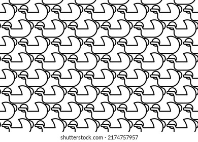 Seamless pattern completely filled with outlines of baby carriage symbols. Elements are evenly spaced. Vector illustration on white background