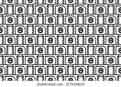 Seamless pattern completely filled with outlines of eSIM symbols. Elements are evenly spaced. Vector illustration on white background