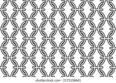 Seamless pattern completely filled with outlines of zodiac pisces symbols. Elements are evenly spaced. Vector illustration on white background