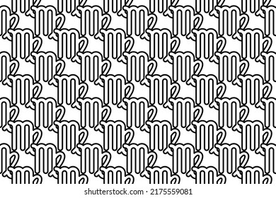 Seamless pattern completely filled with outlines of zodiac virgo symbols. Elements are evenly spaced. Vector illustration on white background